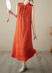 Art Orange Tasseled Jacquard Silk Dress Sleeveless