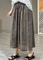 Art Orange Wrinkled Print Elastic Waist Patchwork Linen Skirt Summer