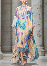 Art Oversized Print Exra Large Hem Chiffon Beach Dresses Fall