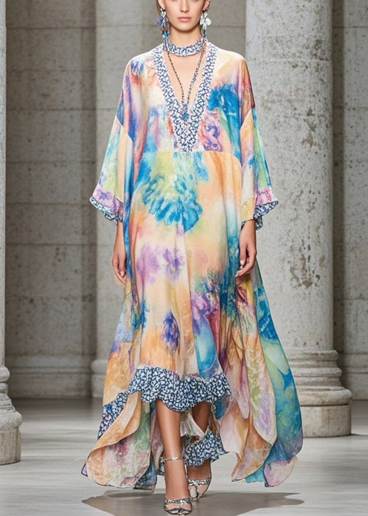 Art Oversized Print Exra Large Hem Chiffon Beach Dresses Fall