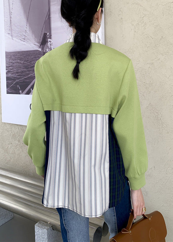 Art Peter Pan Collar Striped Patchwork Button Shirts Long Sleeve