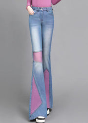 Art Pink Asymmetrical Patchwork Denim Bell-bottom Trousers Spring