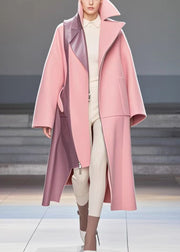 Art Pink Asymmetrical Patchwork Woolen Trench Fall