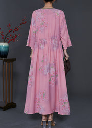 Art Pink Cinched Patchwork Print Cotton Dress Summer
