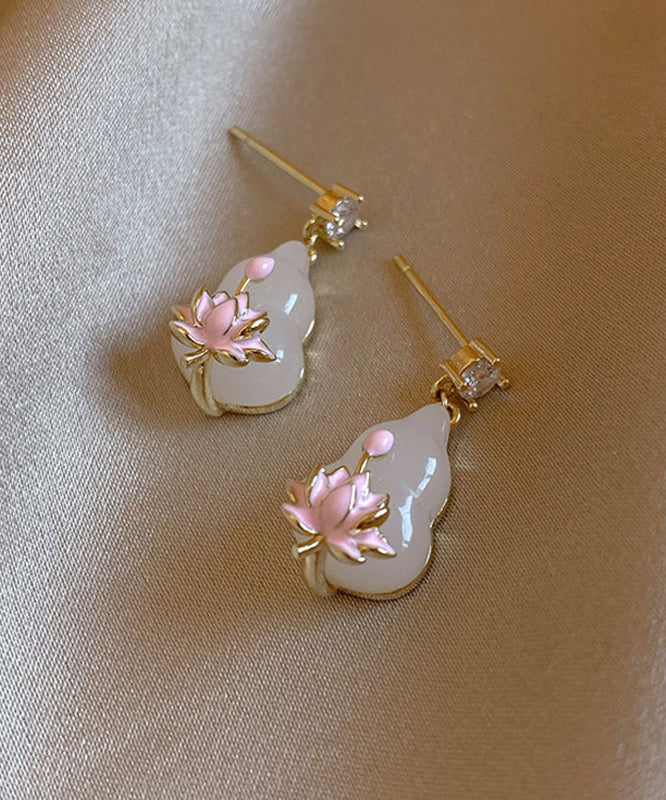 Art Pink Copper Alloy Resin Lotus Stud Earrings