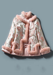 Art Pink Embroidery Button Patchwork Parkas Winter