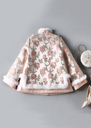 Art Pink Embroidery Button Patchwork Parkas Winter