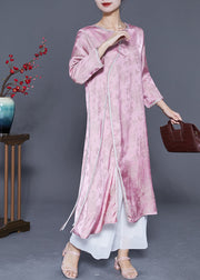 Art Pink Jacquard Side Open Lace Up Silk Oriental Long Dresses Summer