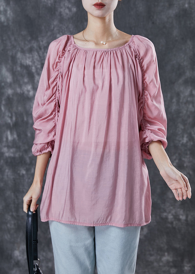 Art Pink Oversized Wrinkled Linen Shirt Tops Spring