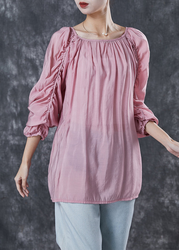 Art Pink Oversized Wrinkled Linen Shirt Tops Spring