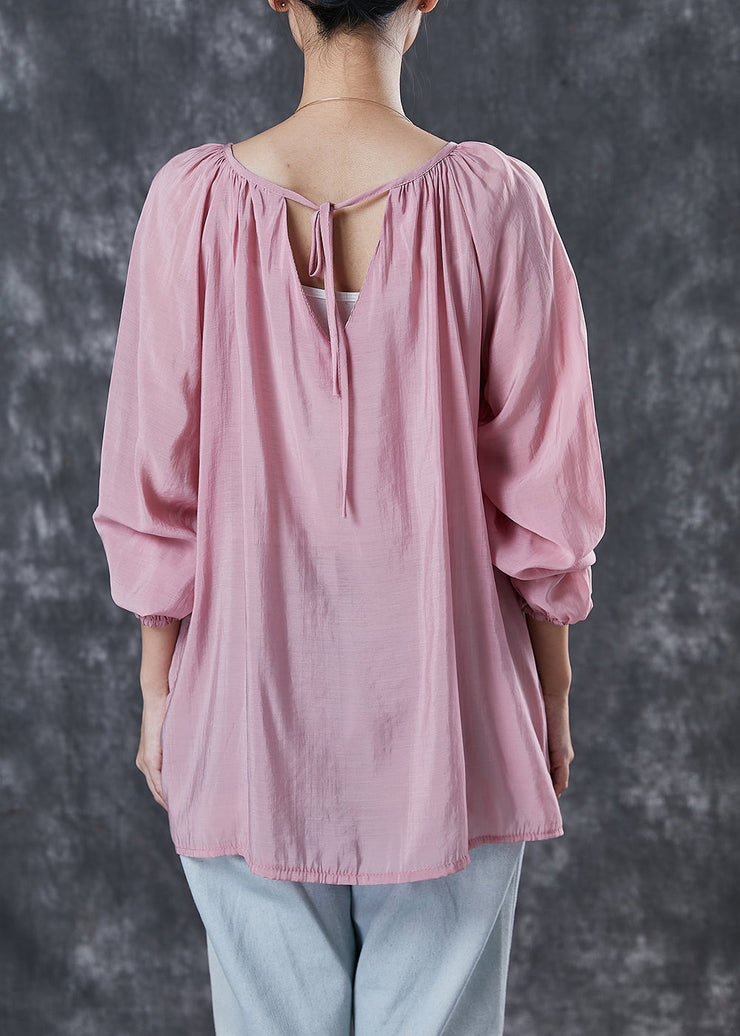 Art Pink Oversized Wrinkled Linen Shirt Tops Spring