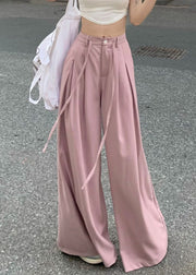 Art Pink Pockets High Waist Patchwork Spandex Wide Leg Pants Summer