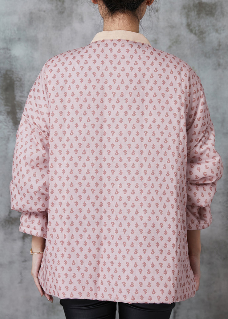 Art Pink Print Chinese Button Fine Cotton Filled Coat Spring