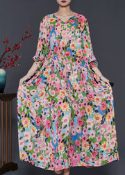Art Pink Print Exra Large Hem Chiffon Cinched Dresses Spring
