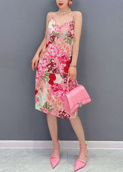 Art Pink Ruffled Print Patchwork Chiffon Two Piece Set Dresses Summer