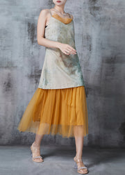 Art Print Patchwork Tulle Spaghetti Strap Dress Summer