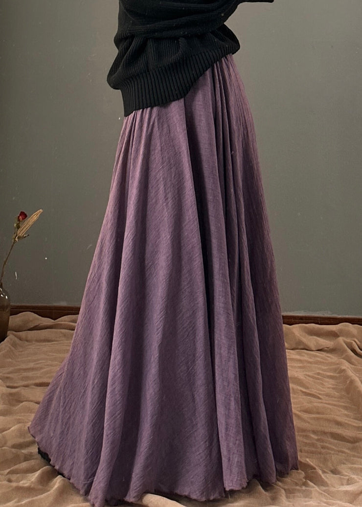 Art Purple Asymmetrical Elastic Waist Maxi Skirts Spring