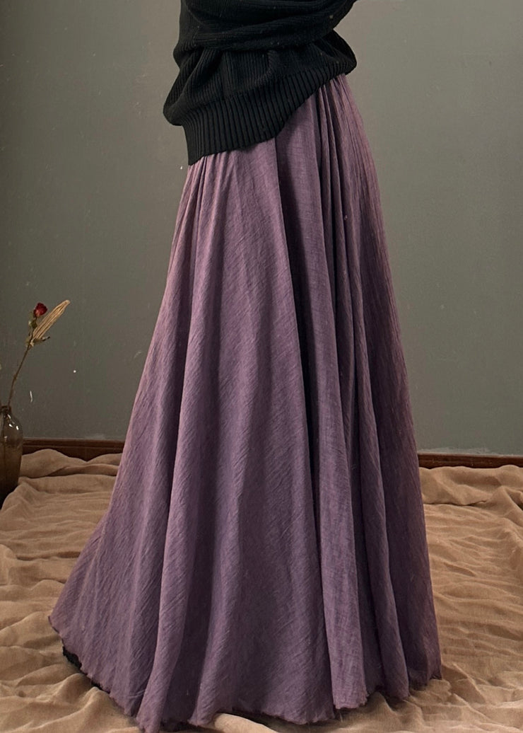 Art Purple Asymmetrical Elastic Waist Maxi Skirts Spring