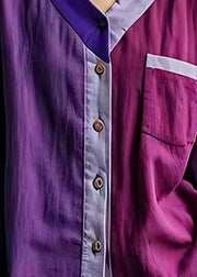 Art Purple Asymmetrical Patchwork Linen Shirts Summer