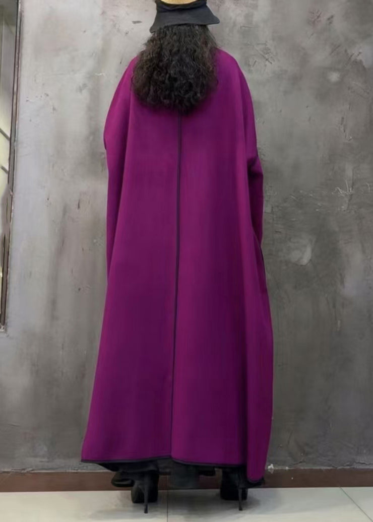 Art Purple Chinese Button Patchwork Woolen Long Coat Winter