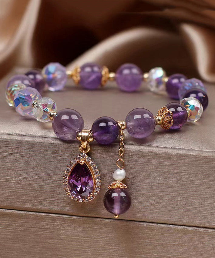 Art Purple Crystal Beading Zircon Love Charm Bracelet