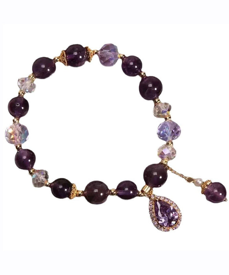 Art Purple Crystal Beading Zircon Love Charm Bracelet