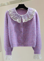 Art Purple Embroidered Patchwork Zircon Thick Cotton Knit Sweater Winter