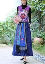 Art Purple Embroideried Floral Linen Waistcoat Fall