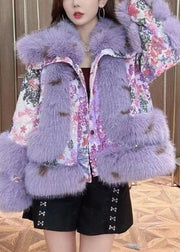 Art Purple Fluffy Sequins Patchwork Coats Winter