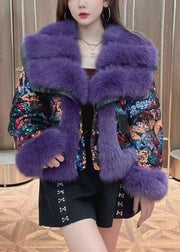 Art Purple Fluffy Sequins Patchwork Coats Winter