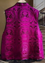 Art Purple Jacquard Chinese Button Patchwork Silk Vest Sleeveless