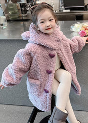 Art Purple Patchwork Pockets Faux Fur Girls Hoodie Long Coat Winter