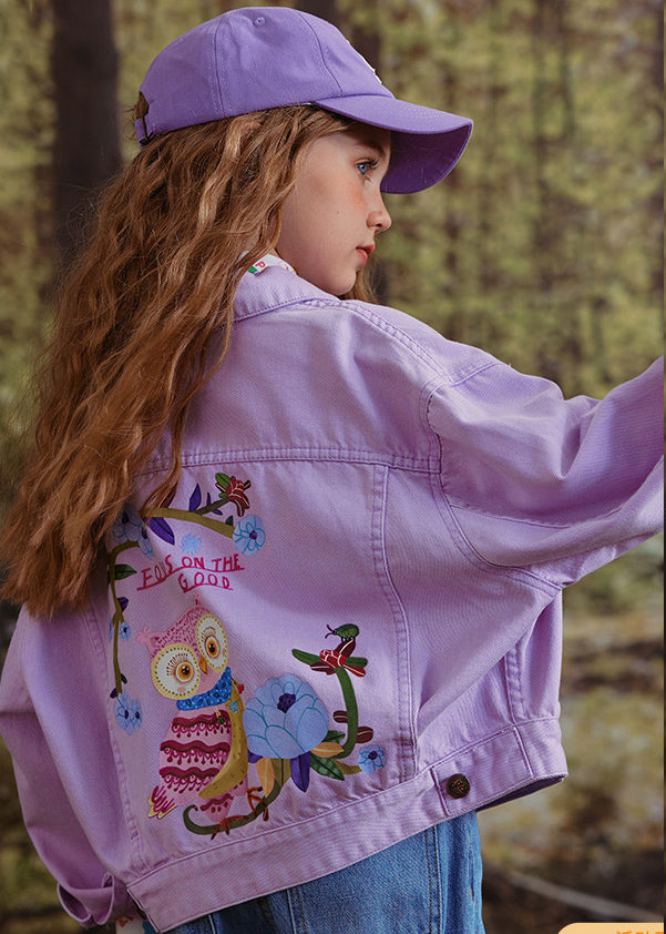 Art Purple Peter Pan Collar Patchwork Kids Coat Fall