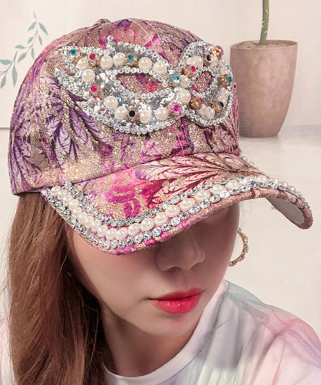 Art Purple Zircon Pearl Embroideried Silk Baseball Cap Hat