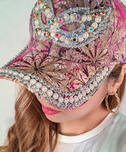 Art Purple Zircon Pearl Embroideried Silk Baseball Cap Hat