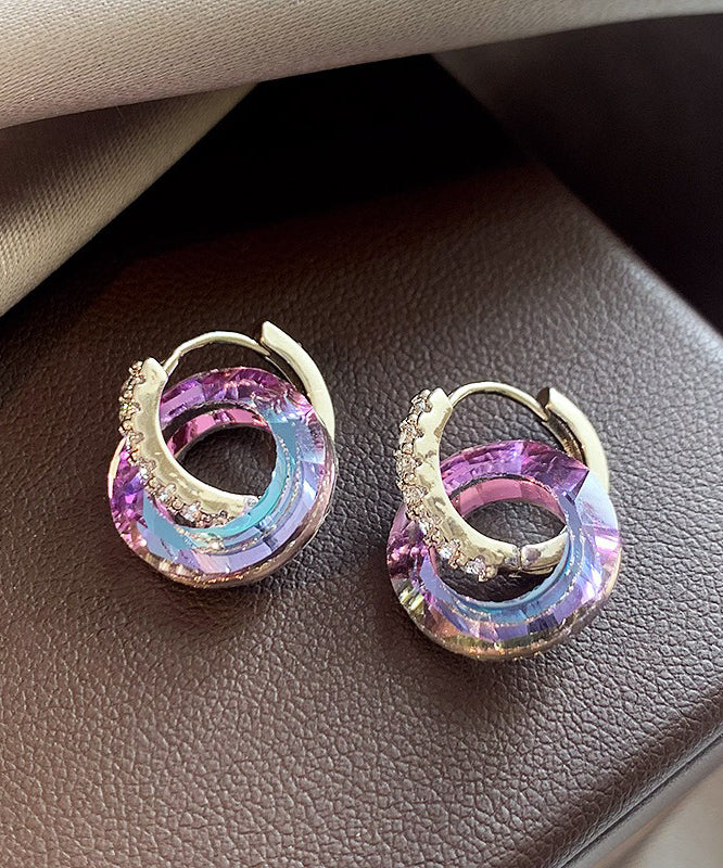 Art Rainbow Copper Alloy Zircon Circle Hoop Earrings