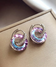 Art Rainbow Copper Alloy Zircon Circle Hoop Earrings