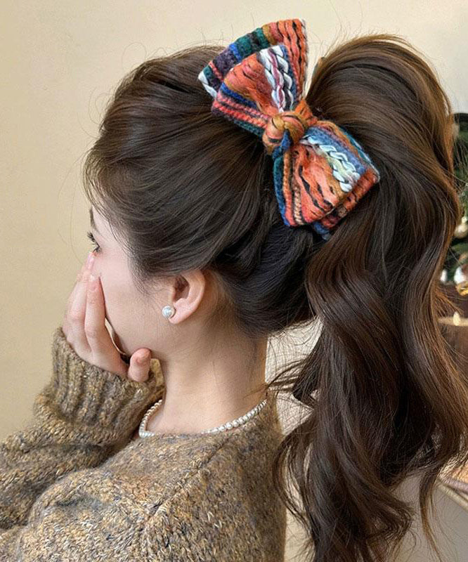 Art Rainbow Knitted Cotton Thread Bow Hairpin