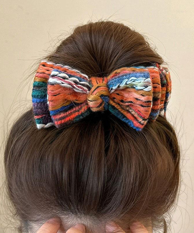 Art Rainbow Knitted Cotton Thread Bow Hairpin