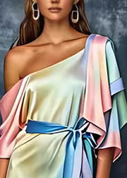 Art Rainbow Side Open Silk Holiday Long Dress Summer