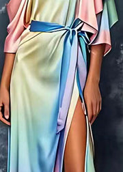 Art Rainbow Side Open Silk Holiday Long Dress Summer