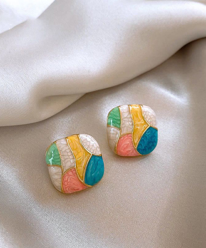 Art Rainbow Sterling Silver Alloy Enamel Stud Earrings