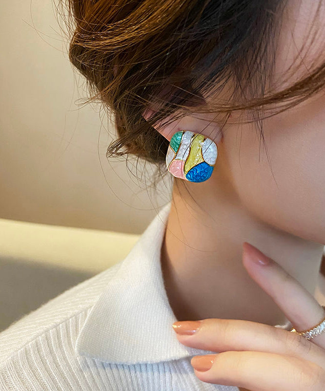 Art Rainbow Sterling Silver Alloy Enamel Stud Earrings