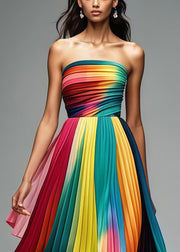 Art Rainbow Strapless Chiffon Party Pleated Dress Summer