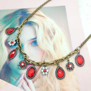 Art Red Alloy Gem Stone Zircon Pendant Necklace