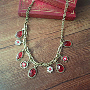 Art Red Alloy Gem Stone Zircon Pendant Necklace