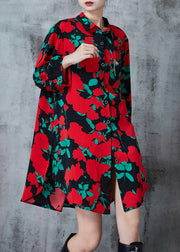 Art Red Oversized Print Comfortable Cotton Dress Summer