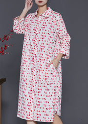 Art Red Oversized Print Cotton Shirt Dress Spring