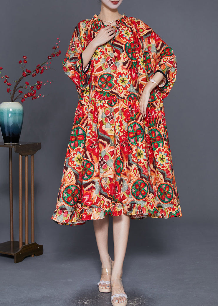 Art Red Oversized Print Exra Large Hem Robe Dresses Summer