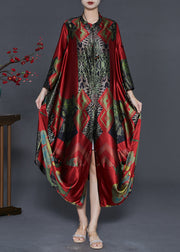 Art Red Oversized Print Silk Party Dress Fall